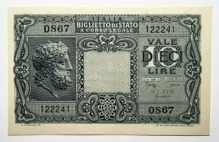 1944 Italy 10 Lire Banknote Kingdom Biglietto Di Stato Choice Uncirculated