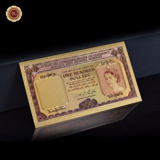 Wr 1953 Malaya & British Borneo Qeii $100 Colored 24k Gold Banknote Collectibles