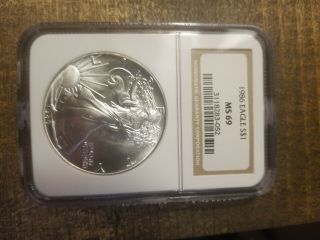 1986 $1 American Silver Eagle Ngc Ms69 Classic Brown Label