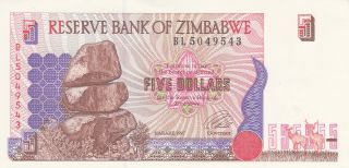 5 Dollars Unc Banknote From Zimbabwe 1997 Pick - 50
