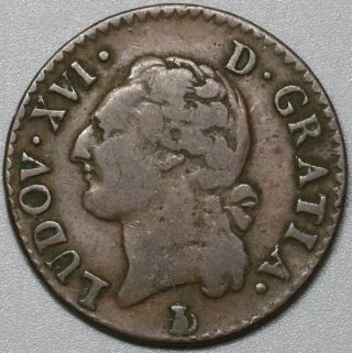 1788 - T France Louis Xvi 1/2 Sol Nantes Scarce Coin (19072404r)