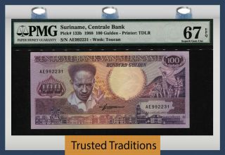 Tt Pk 133b 1988 Suriname Centrale Bank 100 Gulden Pmg 67 Epq Gem Unc