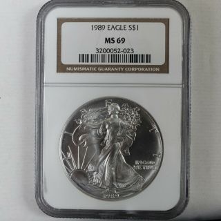 1989.  999 Fine Silver American Eagle $1 Coin - Ngc Ms 69
