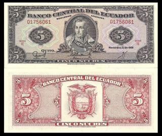 Ecuador P120a,  5 Sucres,  Antonio José De Sucre - See Uv Image Unc $4 Cv