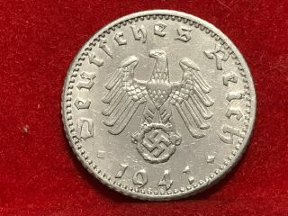 50 Reichspfennig 1941 A German Nazi Coin With Swastika Alu