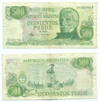 Argentina Note 500 Pesos (1973) Mancini - Morales B 2415 Serial A P 292 Avf