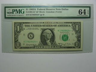 1963 A $1 Dollar Frn Dallas Star Note Fr 1901 - K Pmg Choice Unc - 64 Epq
