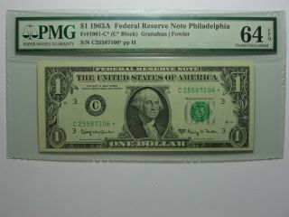1963 A $1 Dollar Frn Philadelphia Star Note Fr 1901 - C Pmg Choice Unc - 64 Epq