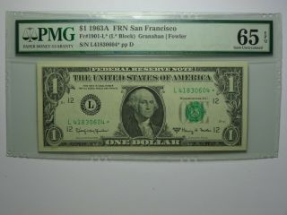 1963 A $1 Dollar Frn San Francisco Star Note Fr 1901 - L Pmg Gem Unc - 65 Epq