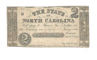 1861 State Of North Carolina Two Dollar Note Raleigh,  Oct.  2nd,  1861