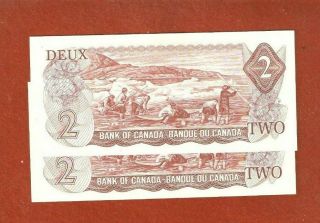 2 1974 Consecutive Serial Number Two Dollar Bank Notes Gem Uncirculated E737