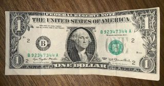 Us $1 Dollar Bill Series A 1977 Error Misaligned Misprint Upshift