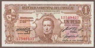 1939 Uruguay 1 Peso Note Unc