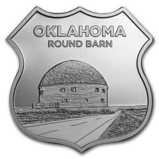 1 Oz Silver - Icons Of Route 66 Shield (oklahoma Round Barn) - Sku 167818