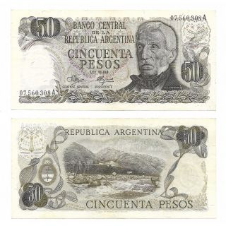 Argentina Note 50 Pesos (1973) Mancini - Brginone Suffix A B 2363 P 290 Vf,