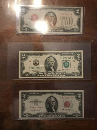 1929,  1953 And 2013 Two Dollar Bills