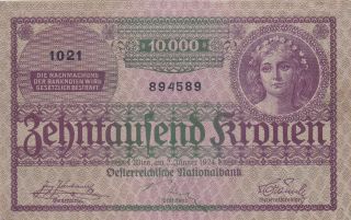 10 000 Kronen Very Fine Crispy Banknote From Austria 1924 Pick - 85