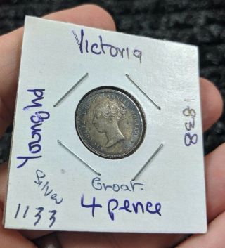 1838 Great Britain Victoria Silver Four Pence Km732 1133