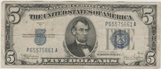 1934 - C $5 Five Dollar Silver Certificate Blue Seal Note