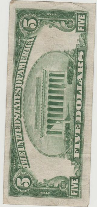 1934 - C $5 Five Dollar Silver Certificate Blue Seal Note 5