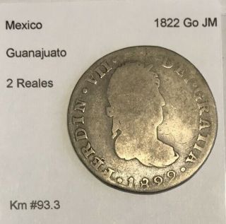 1822 Go Jm Mexico Guanajuato Silver 2 Reales (km 93.  3)