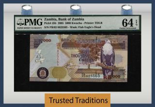 Tt Pk 45b 2005 Zambia 5000 Kwacha " Fish Eagle " Pmg 64 Epq Solely Certified Note