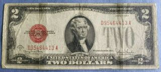 1928 G $2 Two Dollar Bill Red Seal Note Old Money