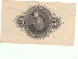 Sveriges Riksbank Sweden Banknote 5 Kronor 5 Krones 1952 2