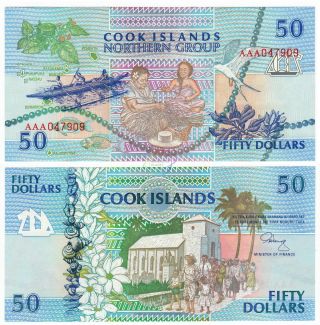 Cook Islands 50 Dollars,  Aaa Prefix,  1992,  P - 10,  Unc