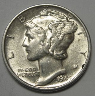 1945 - D Mercury Head Silver Dime Grading In The Au Range Coins
