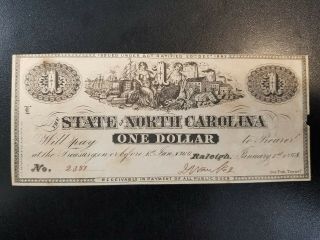 1863 State Of North Carolina One Dollar Note