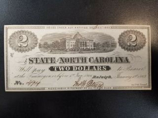 1866 State Of North Carolina Two Dollar Note