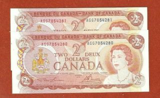 2 1974 Consecutive Serial Number Two Dollar Bank Notes Gem Uncirculated E639