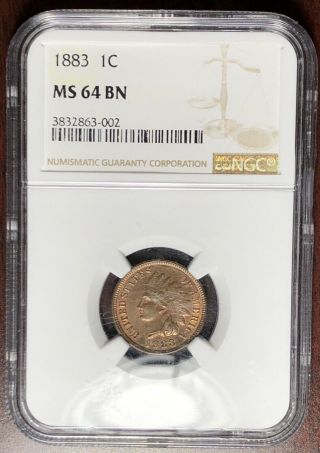 1883 Ngc Ms - 64 Indian Head Cent Penny Better Date L@@k