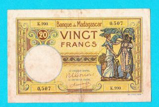 Madagascar.  20 Francs 1937 - 47 (with Torn And Gym).