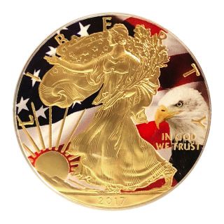 2017 1 Oz Ounce American Eagle Silver Bald Eagle Colorized Gilded Coin 999 Bu