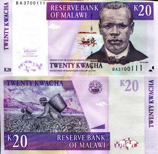 Malawi 20 Kwacha Banknote World Paper Money Unc Currency Pick P52d Chilembwe