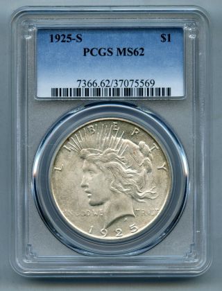 1925 S Peace Silver Dollar Pcgs Ms 62