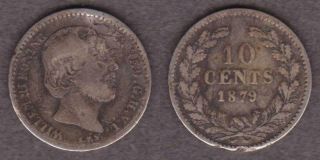 1879 Netherlands Silver 10 Cents King Willem Iii - - - Fsdt