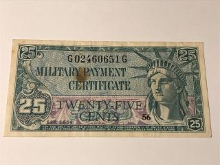 Series 591 - 25 Cents - Military Payment Certificate Mpc - Xf
