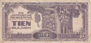 10 Gulden Vg Banknote From Japanese Occupied Netherlands Indies 1942 Pick - 125