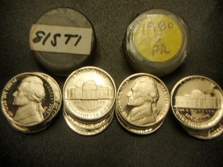 Half Roll 10 - 1980,  10 - 1981 S - Jefferson - Proof Nickels Uncirculated Gems