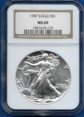 Us 1987 1oz American Silver Eagle Ngc Ms 69 Brown Label