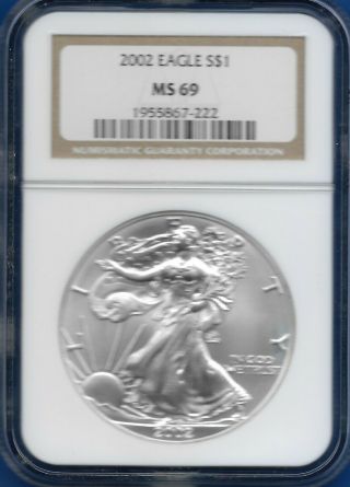 Us 2002 1oz American Silver Eagle Ngc Ms 69 Brown Label