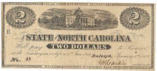 Csa North Carolina,  $2.  00 Note,  Cr131,  Jan 1,  1863,  Sn 92,  Plt F,  Very Fine Un