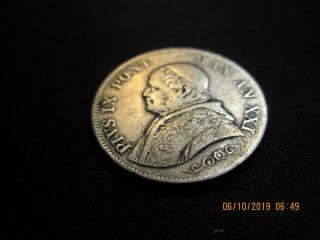 Papal State 1 Lira 1866,  Image Of Pius Ix,  Silver.  83
