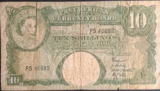 British East Africa 10 Shillings P 38 1958 - 60 Queen Elizabeth Qeii Scarce
