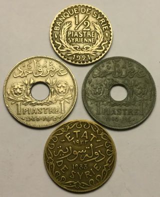 Syria - 1/2 Piastre 1921,  1 Piastre 1935,  1940 & 5 Piastres 1933 - Coins.