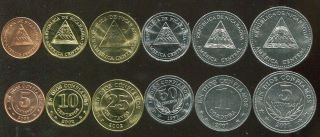 Nicaragua Set 6 Coins 5 10 25 50 Centavos 1 5 Cor.  1997 - 2007 Km 88 - 90,  97 - 99 Unc