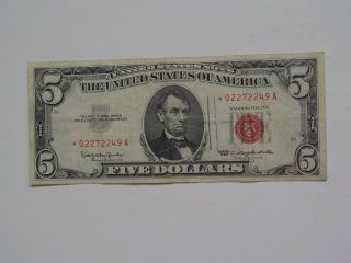 Currency Note 1963 5 Dollar Bill Red Seal Star Note Paper Money United States